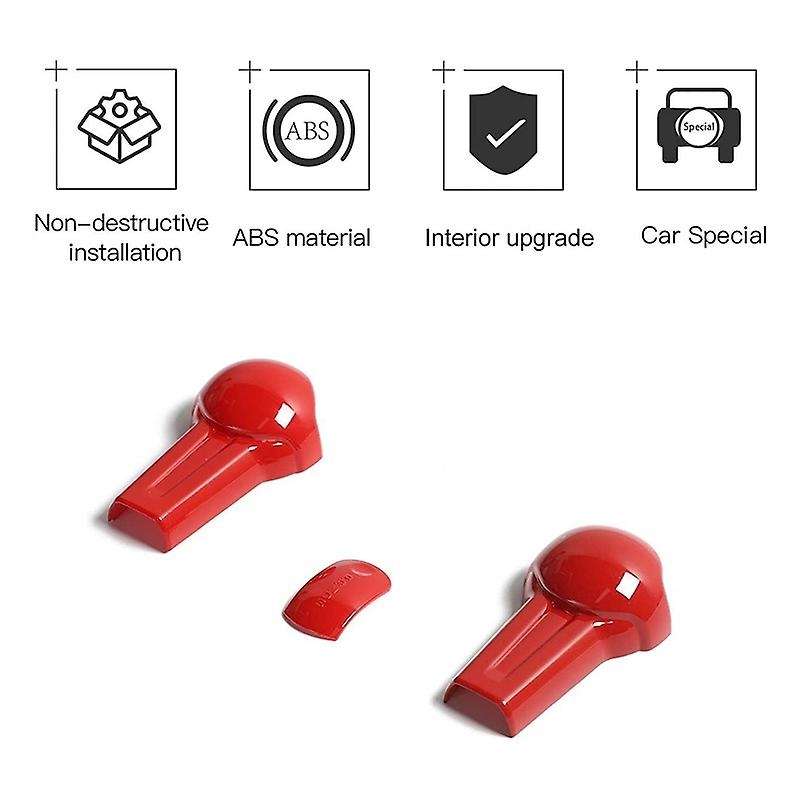 Gear Shift Knob Cover Kit Trim ABS for 2015 2016 2017 2018 2019 (Red)