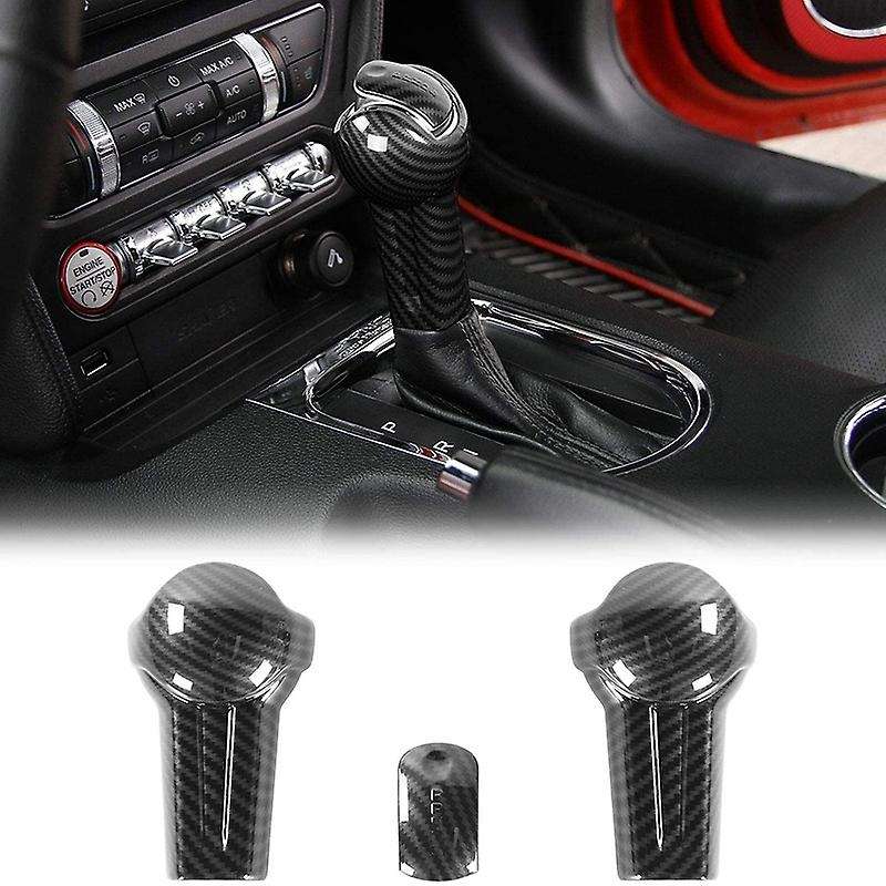 Gear Shift Knob Cover Kit Trim ABS for 2015 2016 2017 2018 2019 (Carbon Fiber)