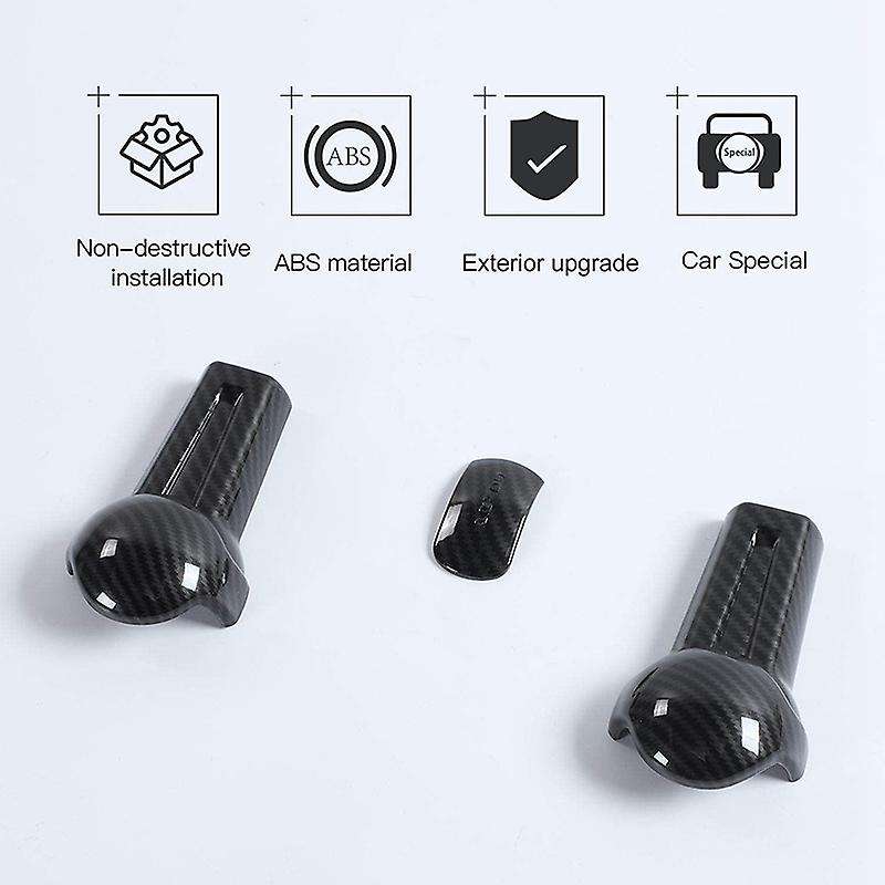 Gear Shift Knob Cover Kit Trim ABS for 2015 2016 2017 2018 2019 (Carbon Fiber)
