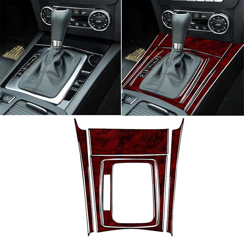 Gear Shift Panel Cover Kit Red Wood Grain for C-Class W204 2007-13