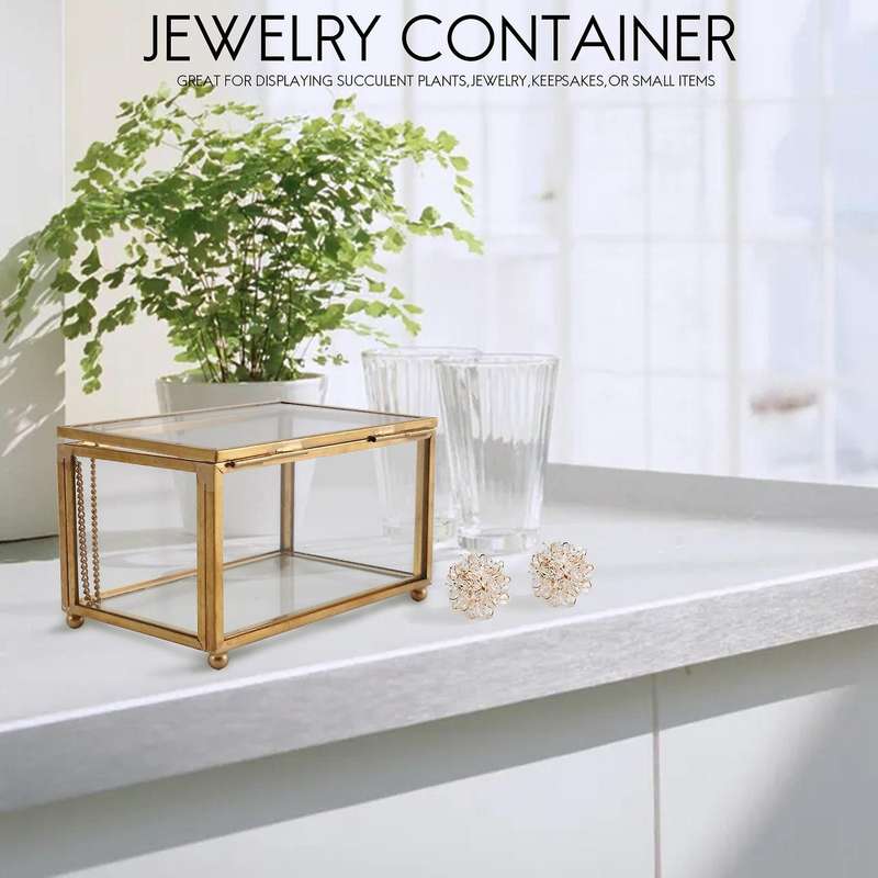 Geometric Glass Style Jewelry Box Table Container Compatible Displaying