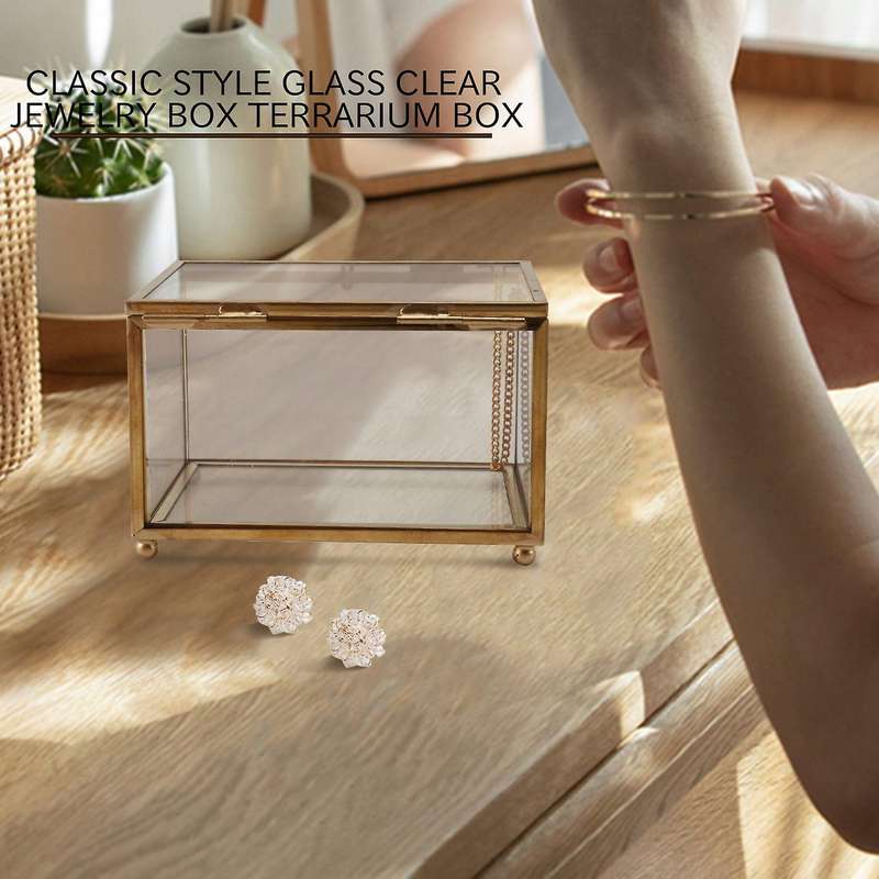 Geometric Glass Style Jewelry Box Table Container Compatible Displaying