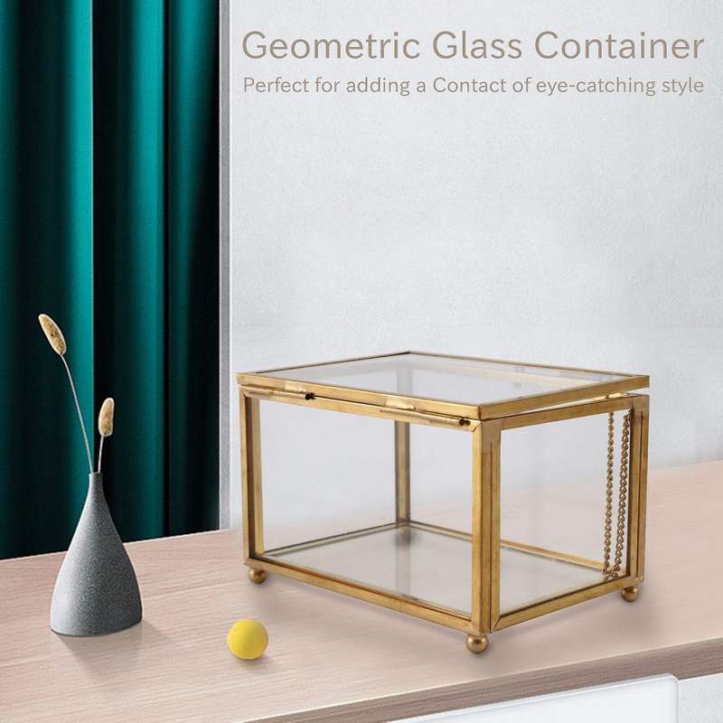 Geometric Glass Style Jewelry Box Table Container Compatible Displaying