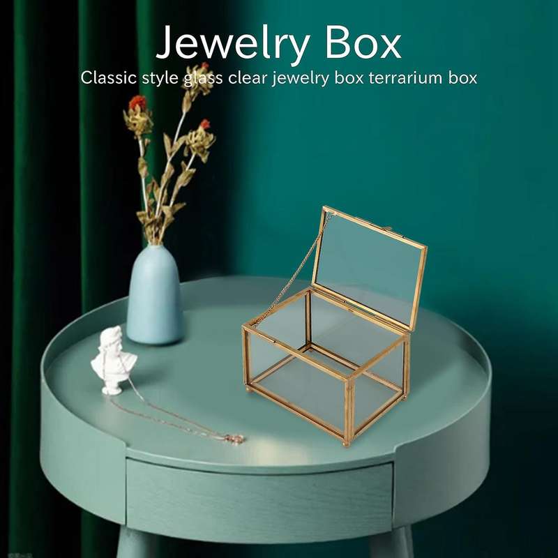 Geometric Glass Style Jewelry Box Table Container Compatible Displaying