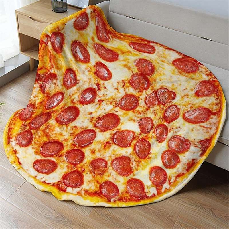 Giant Pepperoni Pizza Blanket - Novelty Blanket for Adults & Kids Round Indoors, Outdoors, Travel, H