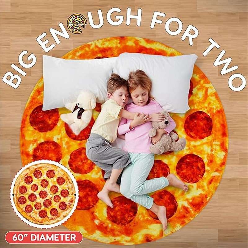 Giant Pepperoni Pizza Blanket - Novelty Blanket for Adults & Kids Round Indoors, Outdoors, Travel, H