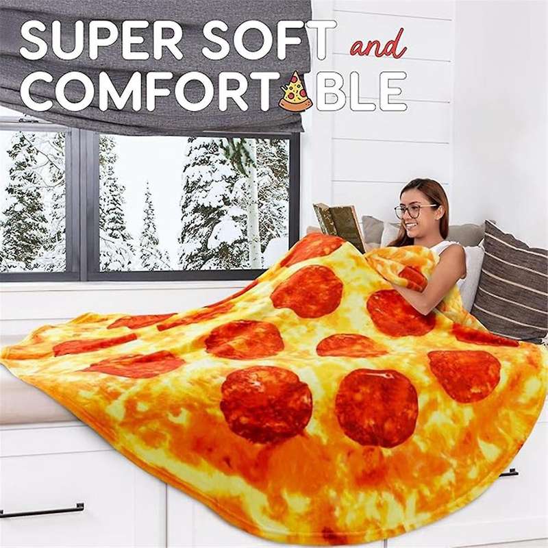 Giant Pepperoni Pizza Blanket - Novelty Blanket for Adults & Kids Round Indoors, Outdoors, Travel, H