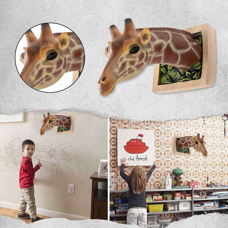 Giraffe Head Wall Mounted Statue Art Home Garden Living Room Bar Ornament Giraffe Bust Wildlife Anim