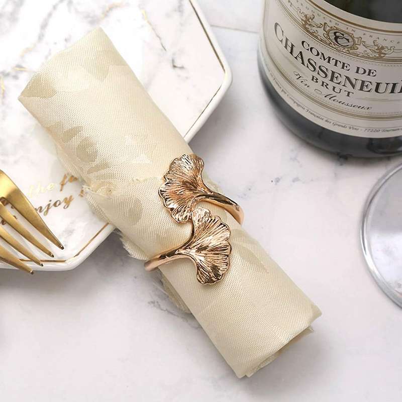 Ginkgo Leaf Napkin Rings,Metal Napkin Holders for Wedding Party and Daily Use,Complement to Your Din