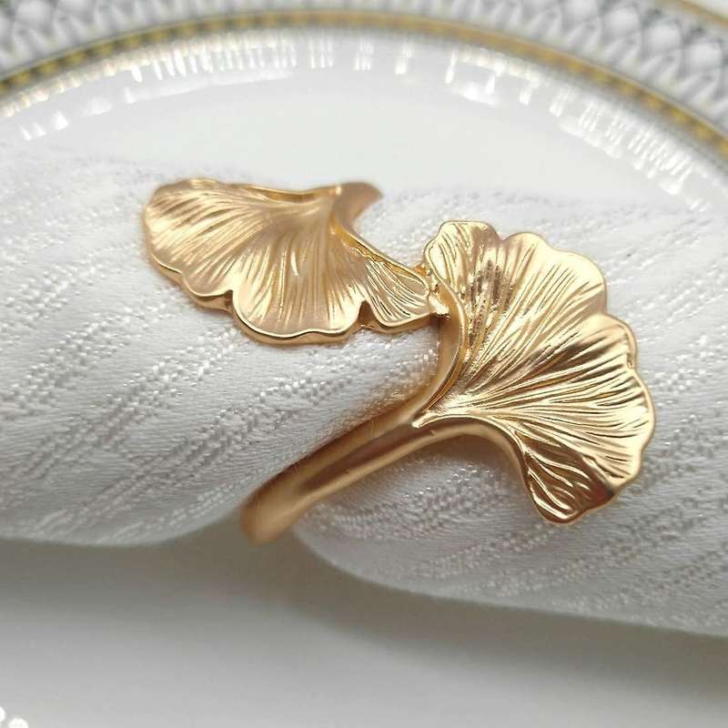 Ginkgo Leaf Napkin Rings,Metal Napkin Holders for Wedding Party and Daily Use,Complement to Your Din