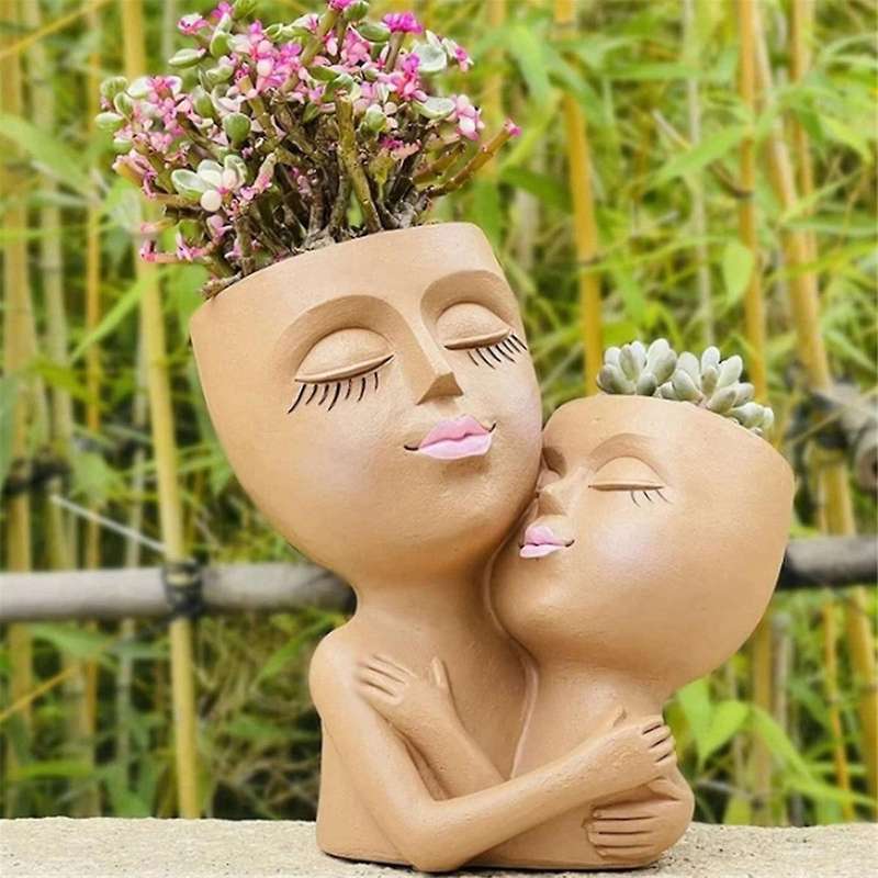 Girls Face Flower Pot Resin Women Vase Mother Love Succulent Flowerpot Garden Pots Home Decoration O