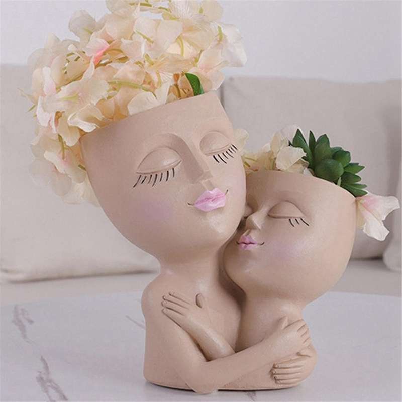 Girls Face Flower Pot Resin Women Vase Mother Love Succulent Flowerpot Garden Pots Home Decoration O