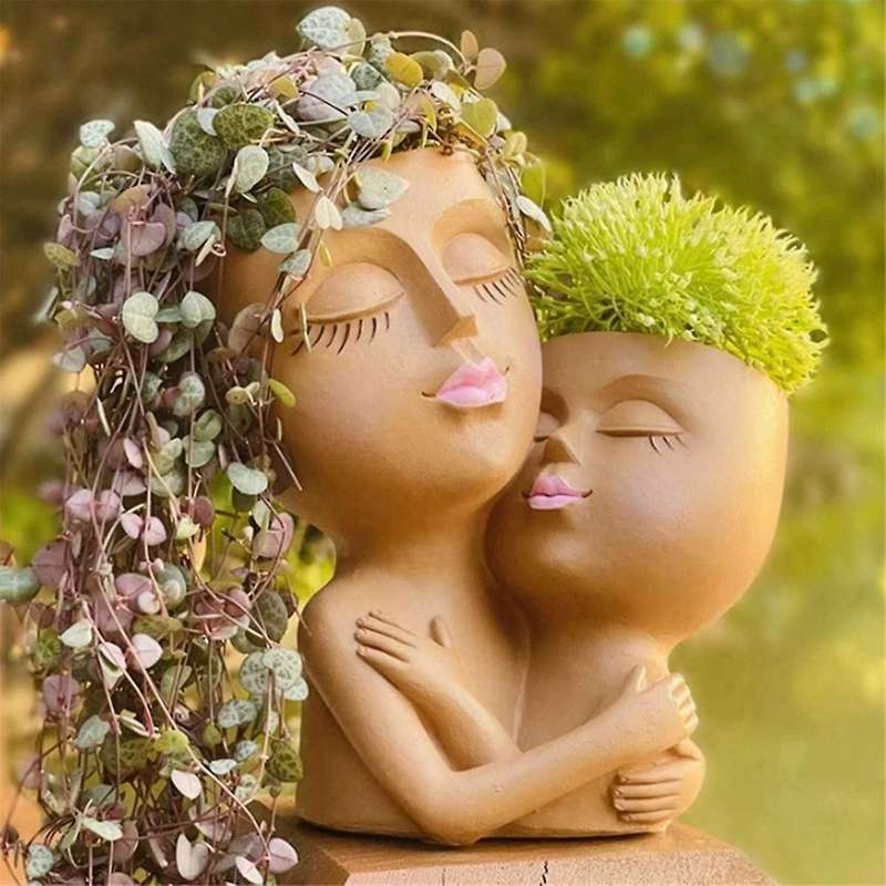 Girls Face Flower Pot Resin Women Vase Mother Love Succulent Flowerpot Garden Pots Home Decoration O