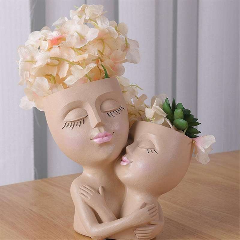 Girls Face Flower Pot Resin Women Vase Mother Love Succulent Flowerpot Garden Pots Home Decoration O