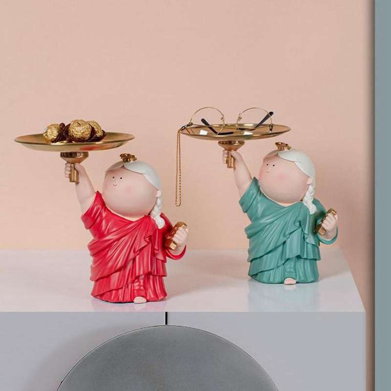 Girl Statue Storage Metal Resin Tray Nordic Home Decoration Living Room Dining Table Decoration Acce