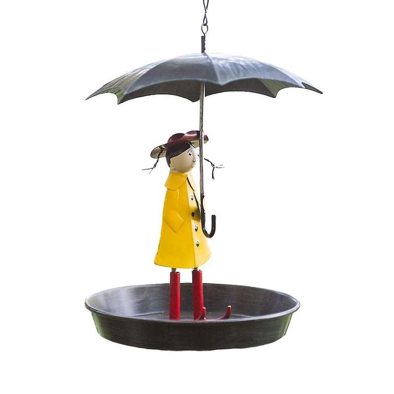 Girls Bird Feeder with Umbrella Bird Station Metal Hanging Chain and Hook Feeder for Wild Garden Bir