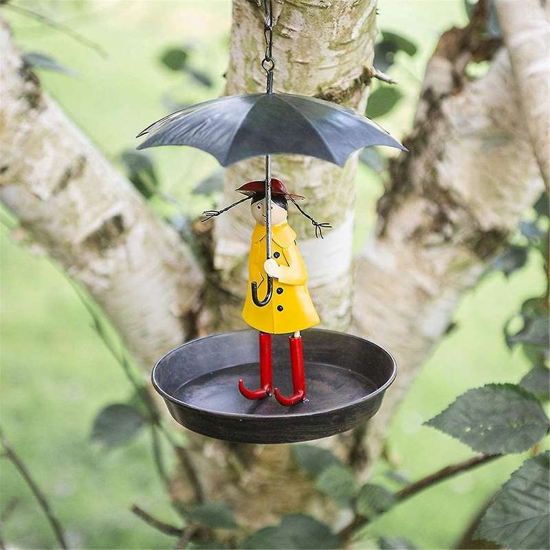 Girls Bird Feeder with Umbrella Bird Station Metal Hanging Chain and Hook Feeder for Wild Garden Bir