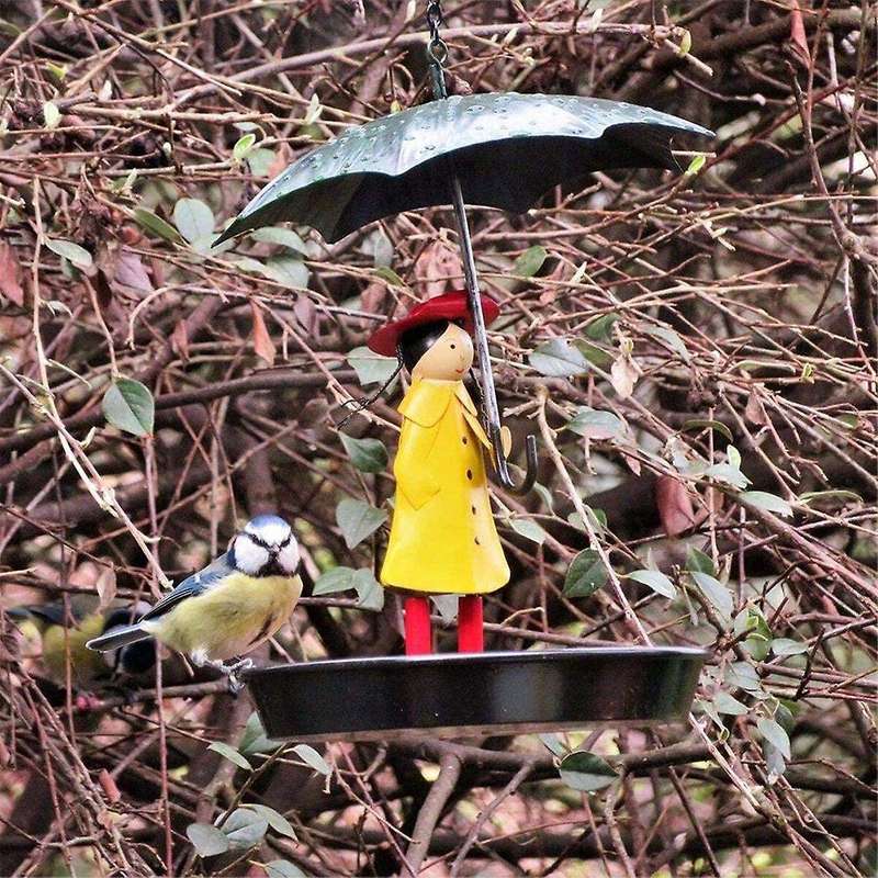 Girls Bird Feeder with Umbrella Bird Station Metal Hanging Chain and Hook Feeder for Wild Garden Bir