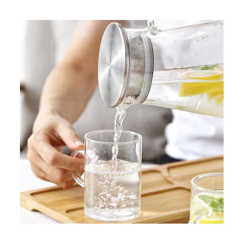 Glass Carafe, Water Carafe with Lid, Heat Resistant Borosilicate Carafe, Shared Hot and Cold Kettle