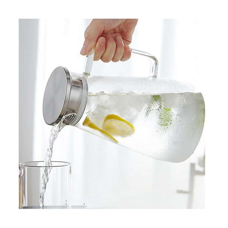 Glass Carafe, Water Carafe with Lid, Heat Resistant Borosilicate Carafe, Shared Hot and Cold Kettle