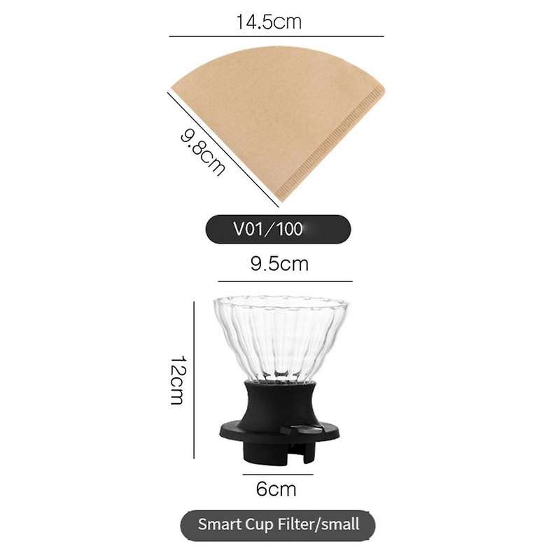 Glass Coffee Pot Smart Cup Coffee Filter Cup,1pc Smart Cup and 100pc Filter Paper