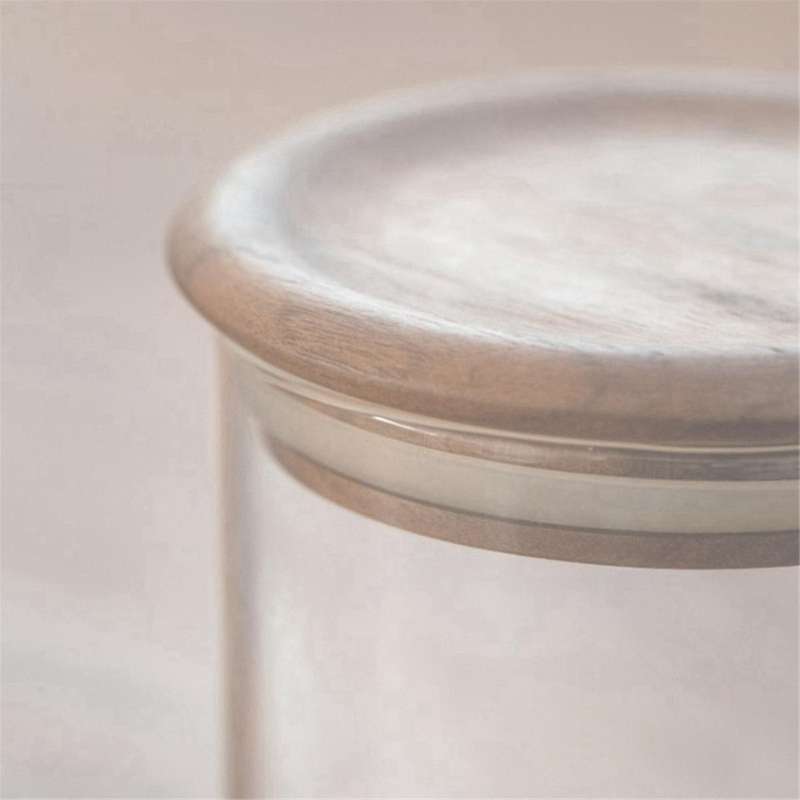 Glass Food Grade Sealed Jar with Wooden Lid for Commercial Kitchen Storage, Japanese Style Sealed St