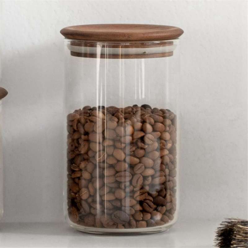Glass Food Grade Sealed Jar with Wooden Lid for Commercial Kitchen Storage, Japanese Style Sealed St