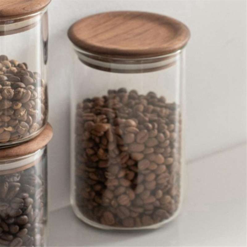 Glass Food Grade Sealed Jar with Wooden Lid for Commercial Kitchen Storage, Japanese Style Sealed St