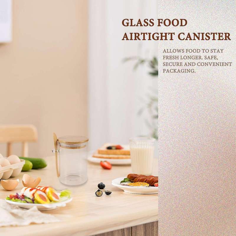 Glass Food Airtight Canister Wooden Twist Lid Kitchen Candy Storage Tank Jar Bamboo Food Container