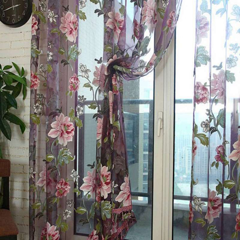 Glass Door Decorative Curtain Bedroom Voile Curtain Tulle with Lace Ham Pendants French Window Drap