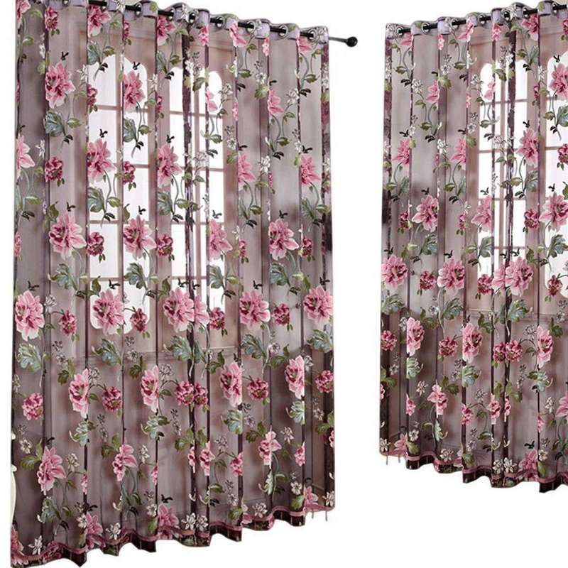 Glass Door Decorative Curtain Bedroom Voile Curtain Tulle with Lace Ham Pendants French Window Drap