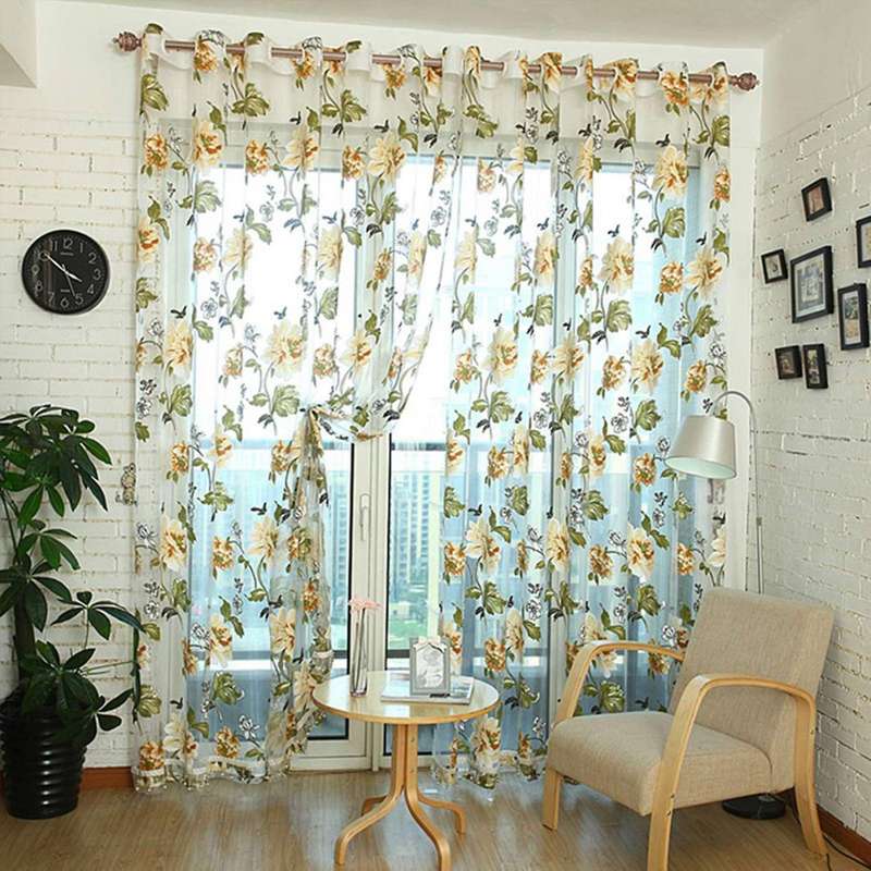 Glass Door Decorative Curtain Bedroom Voile Curtain Tulle with Lace Ham Pendants French Window Drap