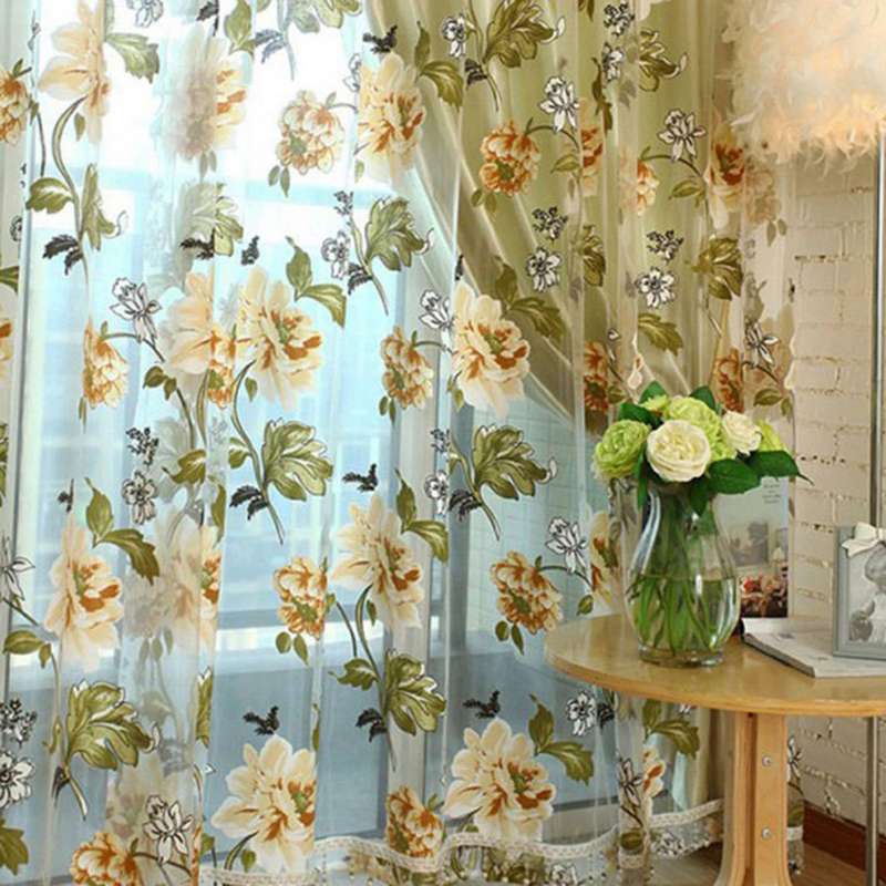 Glass Door Decorative Curtain Bedroom Voile Curtain Tulle with Lace Ham Pendants French Window Drap