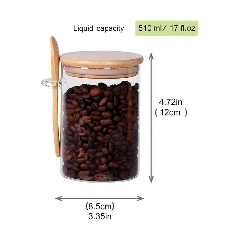 Glass Jars with Bamboo Lids and Spoon, 17oz Glass Sugar Container with Wooden Lids and Scoop, Coffe