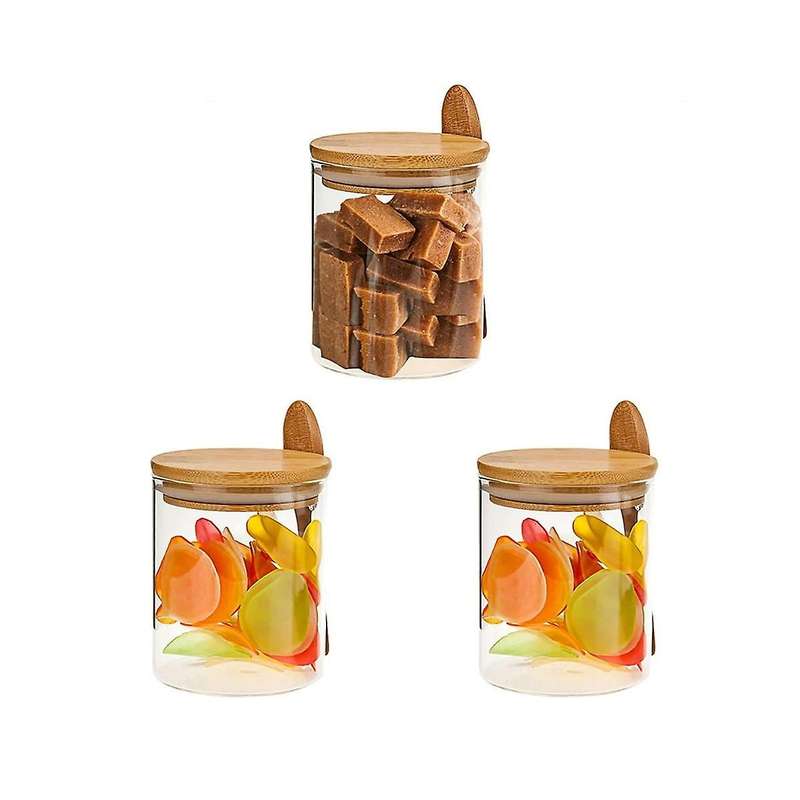 Glass Jars with Bamboo Lids and Spoon, 17oz Glass Sugar Container with Wooden Lids and Scoop, Coffe