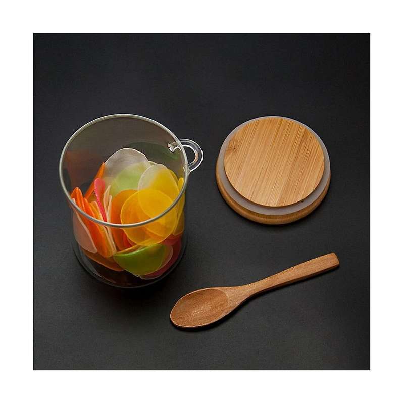 Glass Jars with Bamboo Lids and Spoon, 17oz Glass Sugar Container with Wooden Lids and Scoop, Coffe