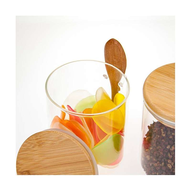 Glass Jars with Bamboo Lid & Bamboo Spoons Glass Food Storage Jars Borosilicate Glass Canisters