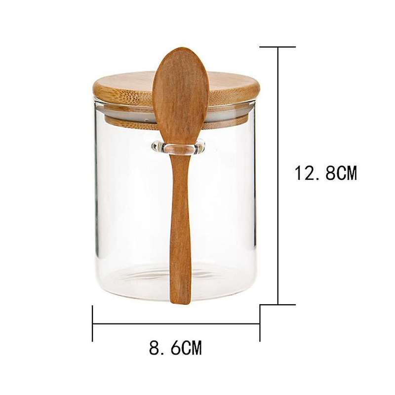 Glass Jars with Bamboo Lid & Bamboo Spoons Glass Food Storage Jars Borosilicate Glass Canisters