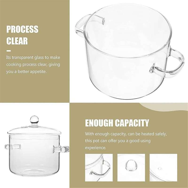 Glass Saucepan with Cover,Stovetop Cooking Pot with Lid and Handle Simmer Pot Clear Soup Pot, High