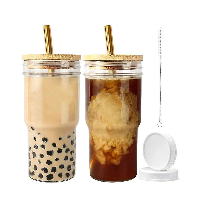 Glass with Lid and Straw, 4-piece, 24-ounce Travel Coffee Cup, Wide Mouth, 4-piece, 24-ounce Travel