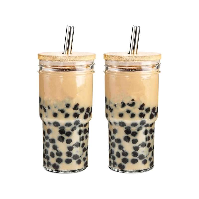 Glass with Lid and Straw, 4-piece, 24-ounce Travel Coffee Cup, Wide Mouth, 4-piece, 24-ounce Travel