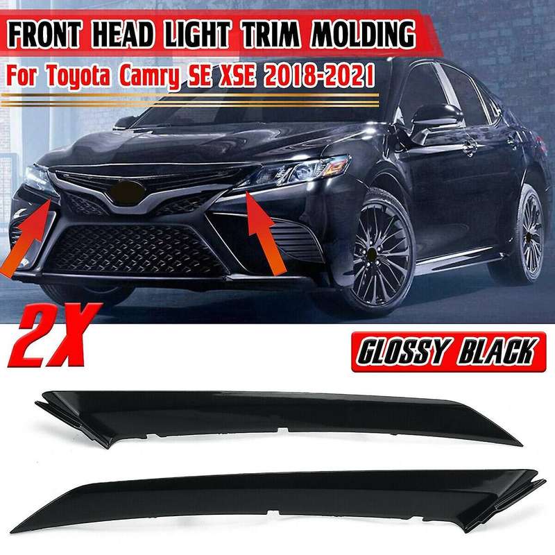 Gloss Black Car Headlight Trim Strip Front Head Light Lamp Eyelid Cover Mouldings for SE XSE 2018-20