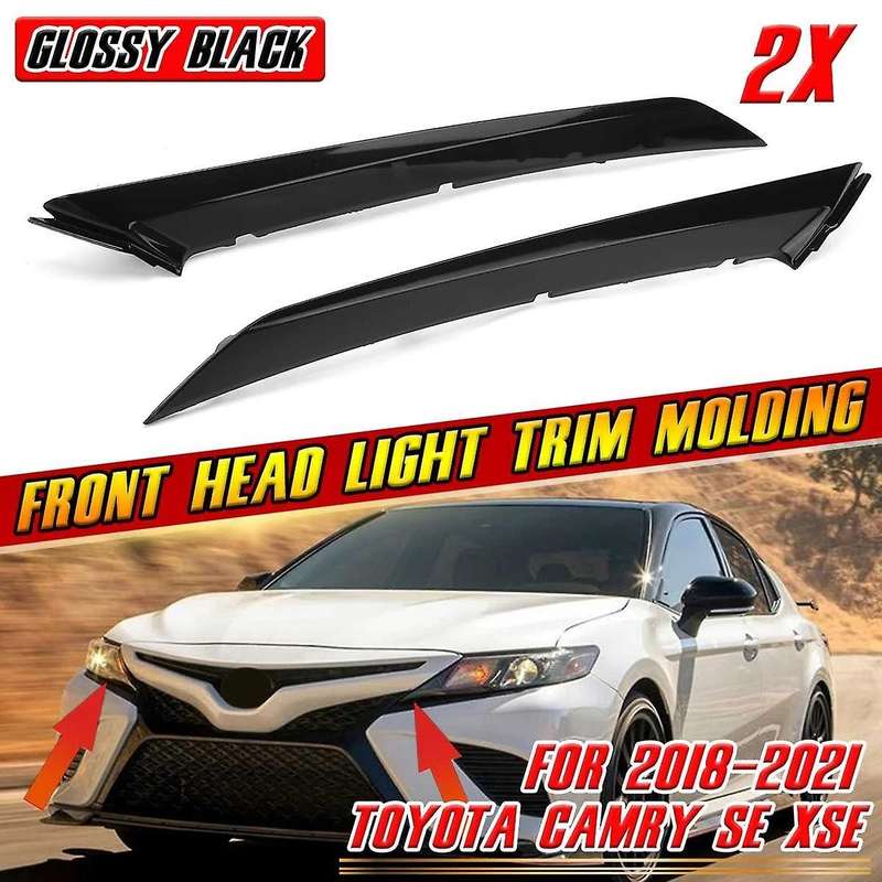 Gloss Black Car Headlight Trim Strip Front Head Light Lamp Eyelid Cover Mouldings for SE XSE 2018-20