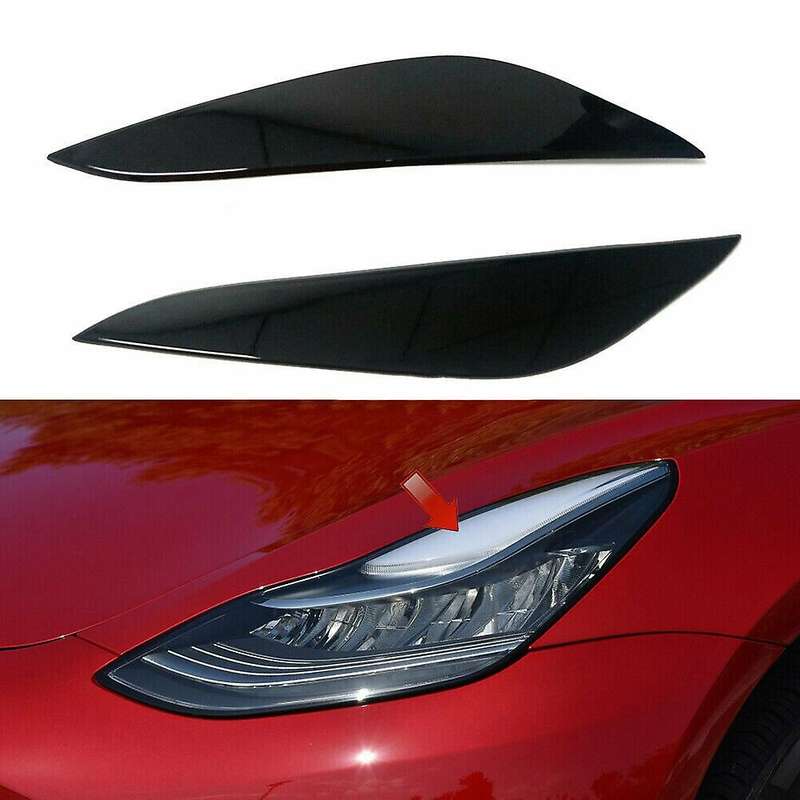 Gloss Black Front Headlight Head Light Lamp Cover Eyelid Eyelids Eyebrow Trim for 2017-2019