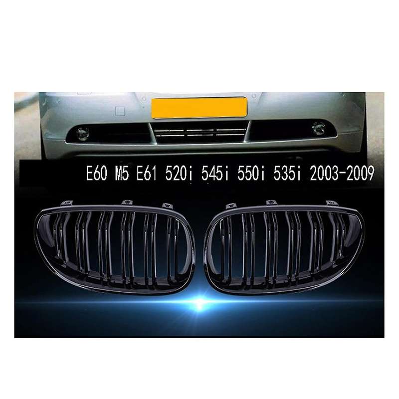 Gloss Black Front Bumper Kidney Grille Grill Hood Mesh Double Line for E60 M5 E61 520I 545I 550I 535