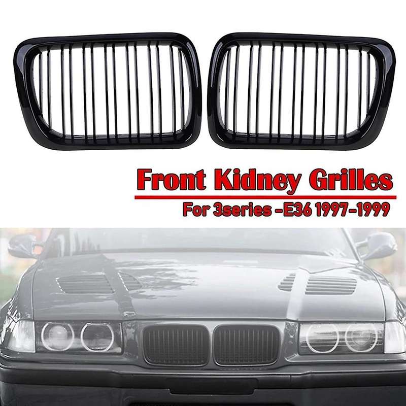 Gloss Black Front Kidney Grilles Grill for - E36 3 Series E36 328I 1996-1999 Double Slat Sport Style