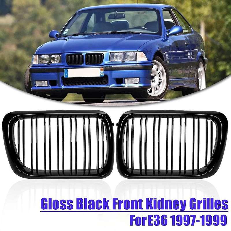 Gloss Black Front Kidney Grilles Grill for - E36 3 Series E36 328I 1996-1999 Double Slat Sport Style