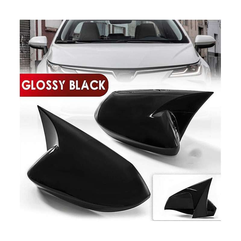 Gloss Black Ox Horn Rearview Mirror Cover Cap Trim for 2019-2023