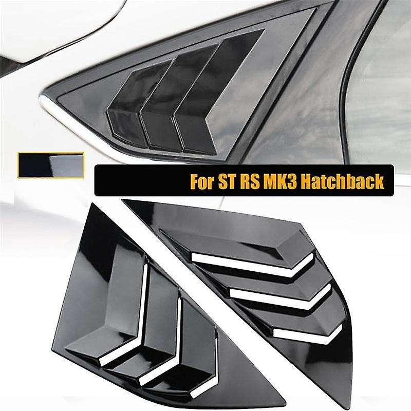 Gloss Black Rear Side Vent Quarter Window Louver Shutter Cover for Focus MK3 Hatchback 2012-2018