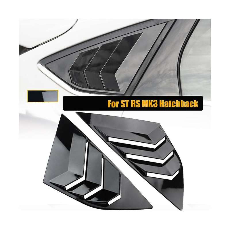 Gloss Black Rear Side Vent Quarter Window Louver Shutter Cover for Focus Mk3 St Hatchback 2012-2018